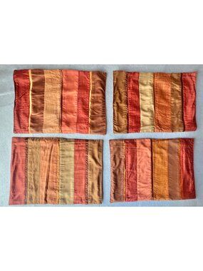 Crate & Barrel Brighton Placemats Copper & Terracotta Polyester Silk Set of Four